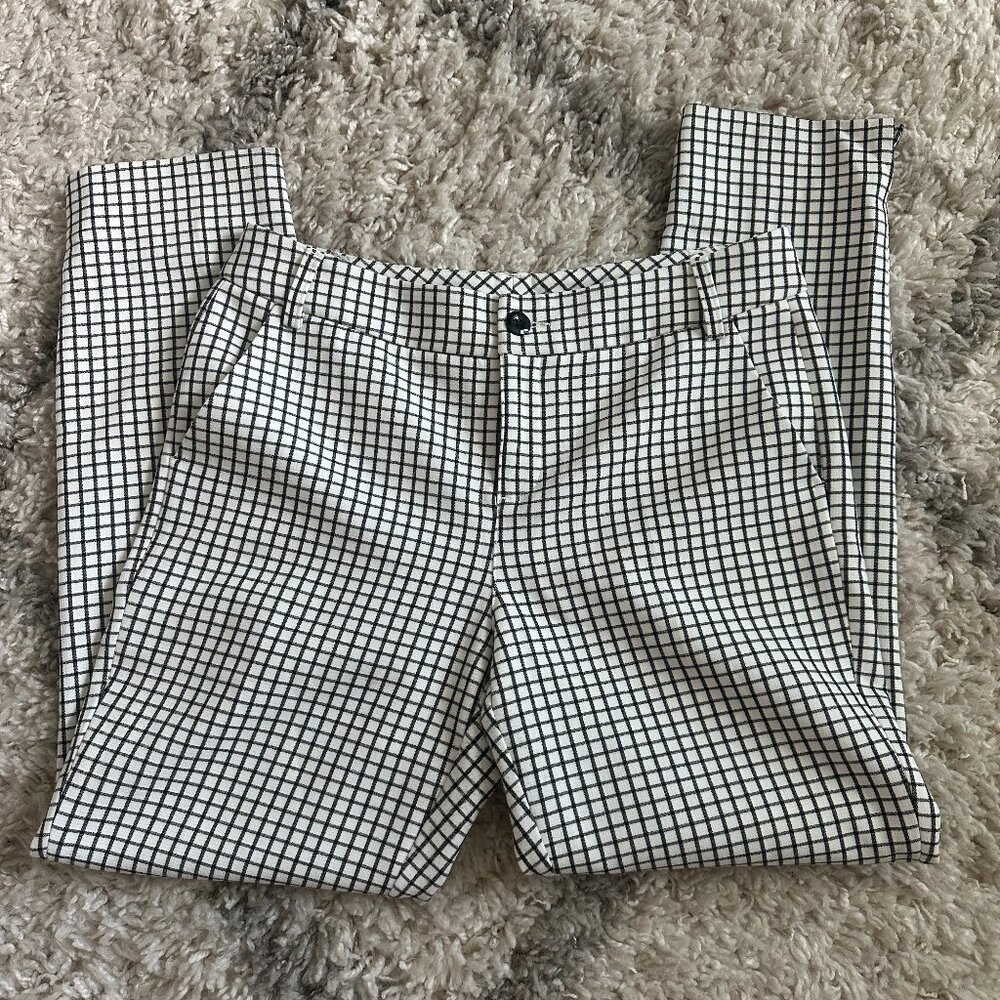 CAbi Womens 3203 White Black Windowpane Plaid Check Trouser Ankle Pants 10